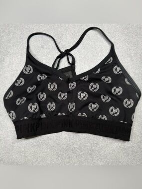 PINK Victoria's Secret Black Logo-Print Racerback Bralette